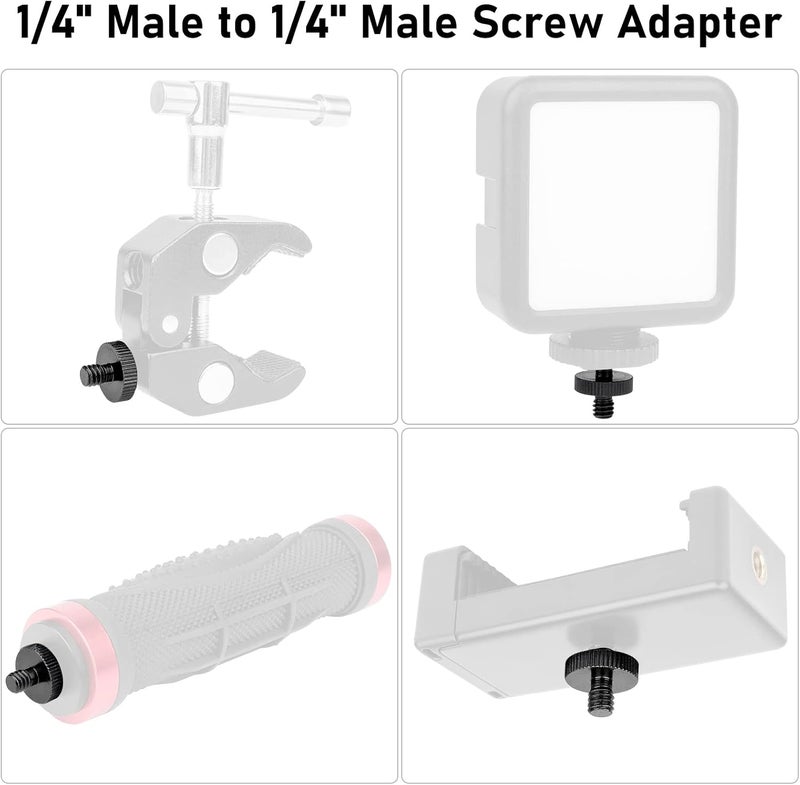 Sanchamy 1/4" Male to 1/4" Male Threaded Tripod Screw Adapter Double Head Stud Standard Mounting Thread Converter for Camera Cage Mount Light Stand Monopo Shoulder Rig Tripod Black-2 Packs - Image 4